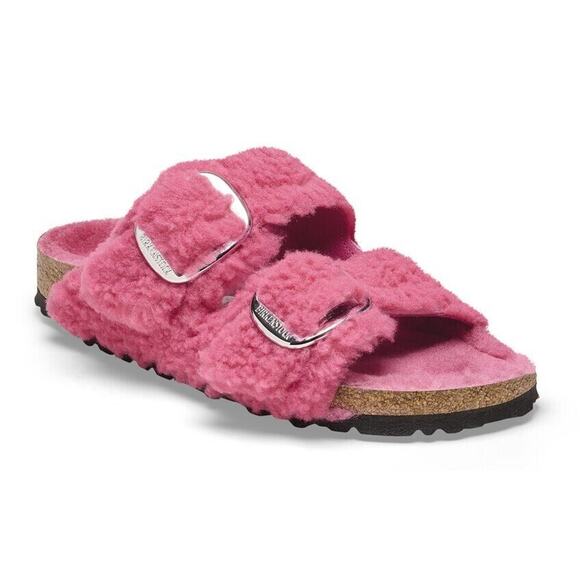 Birkenstock Arizona Big Buckle Shearling Fuchsia Tulip Sandals US7 EU38 1025562 - Picture 1 of 8